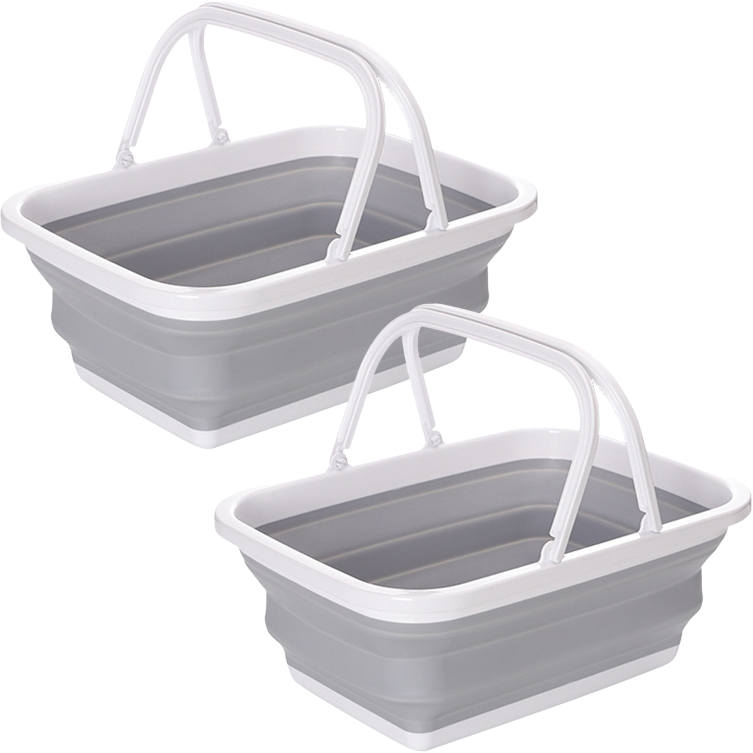 2x 9L Collapsible Laundry Folding Basket Wash Clothes w Handles Bin - Grey/White - Magdasmall