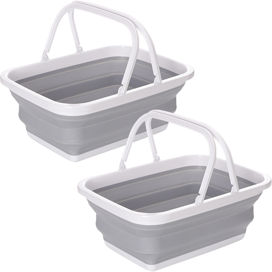 2x 9L Collapsible Laundry Folding Basket Wash Clothes w Handles Bin - Grey/White - Magdasmall