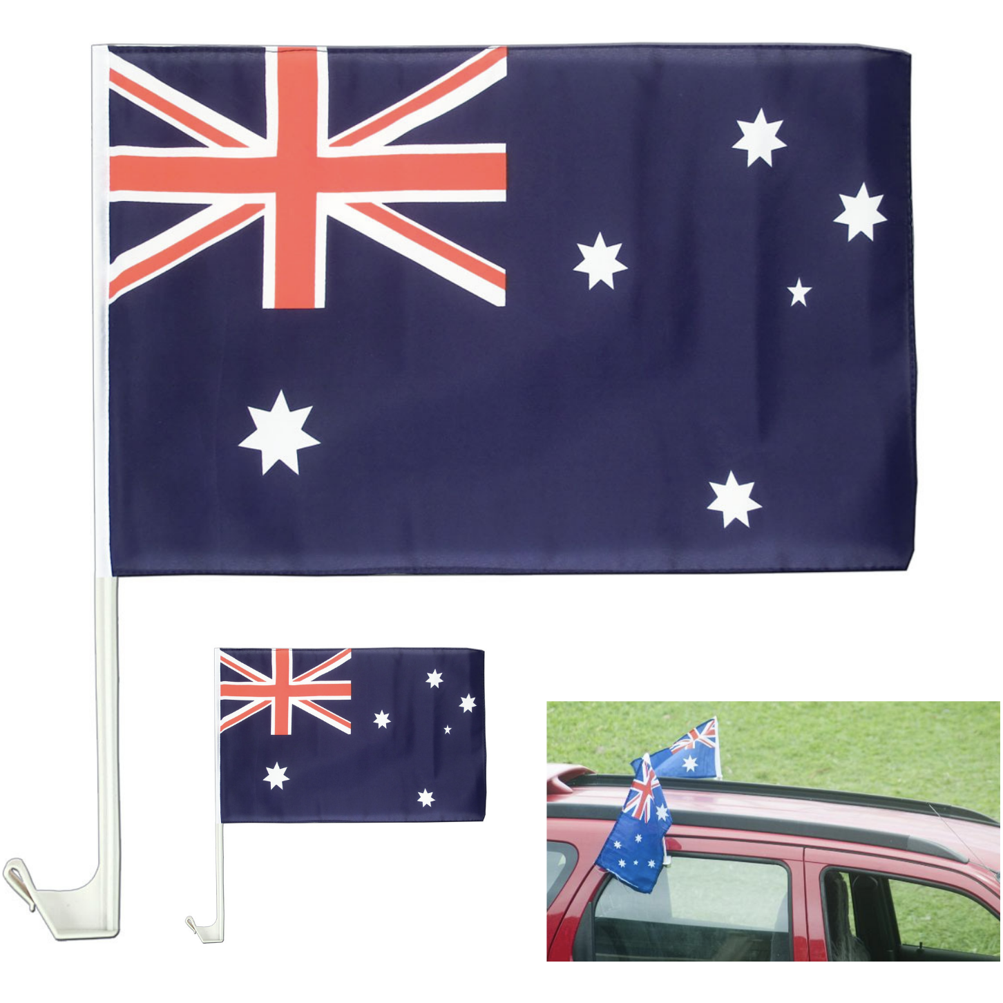2x AUSTRALIA CAR FLAG with Window Clip Flags Australia Day 30cm x 45cm - Magdasmall