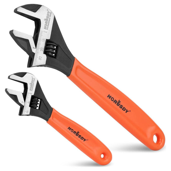 2x Adjustable Wrench Set 6" 10" Wide Jaw Spanner Cr-V Steel Workshop Metric SAE - Magdasmall