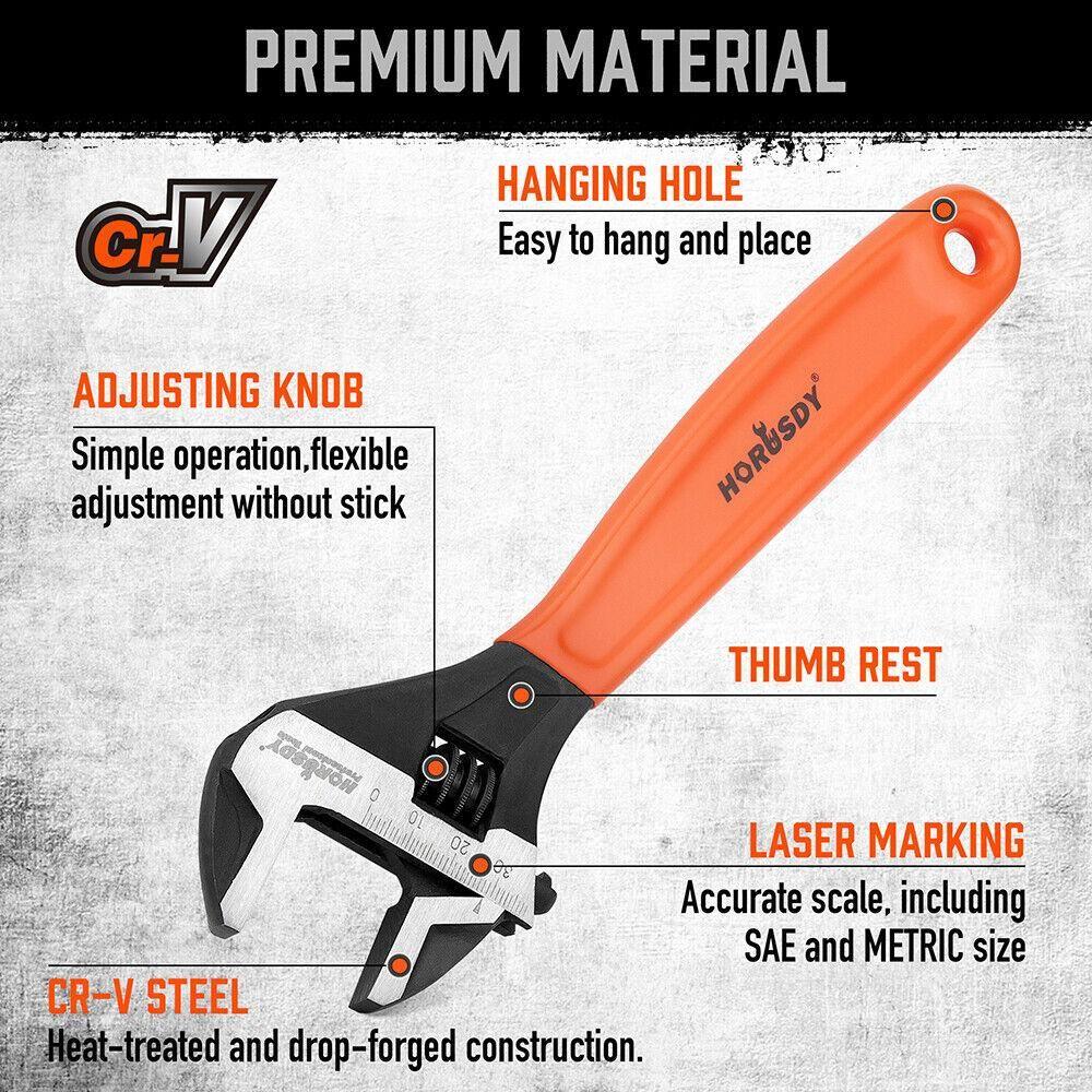 2x Adjustable Wrench Set 6" 10" Wide Jaw Spanner Cr-V Steel Workshop Metric SAE - Magdasmall