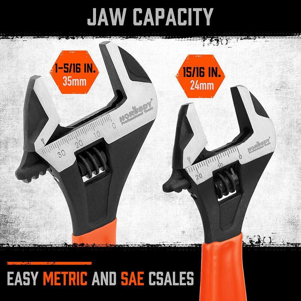 2x Adjustable Wrench Set 6" 10" Wide Jaw Spanner Cr-V Steel Workshop Metric SAE - Magdasmall