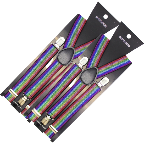 2x Mens Suspenders Braces Adjustable Strong Clip On Elastic Formal Wedding Slim - Rainbow (Glitter) - Magdasmall