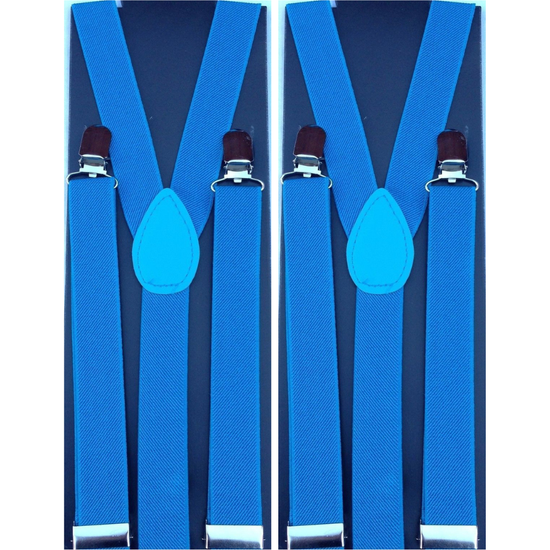 2x Mens Suspenders Braces Adjustable Strong Clip On Elastic Formal Wedding Slim - Sky Blue - Magdasmall