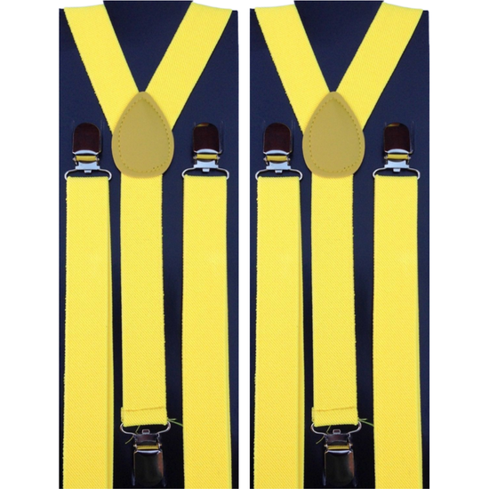 2x Mens Suspenders Braces Adjustable Strong Clip On Elastic Formal Wedding Slim - Yellow - Magdasmall