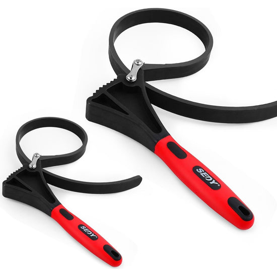 2x Rubber Strap Wrench Adjustable DIY Plumber Jars Hose Pipe Oil Filter Opener - Magdasmall