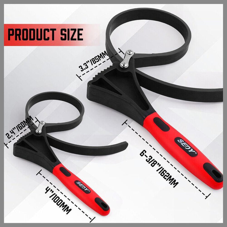2x Rubber Strap Wrench Adjustable DIY Plumber Jars Hose Pipe Oil Filter Opener - Magdasmall