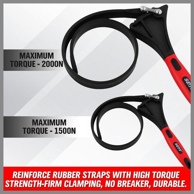 2x Rubber Strap Wrench Adjustable DIY Plumber Jars Hose Pipe Oil Filter Opener - Magdasmall
