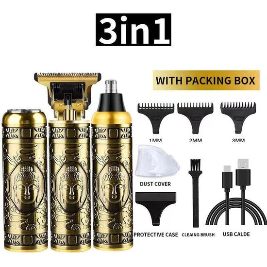 3-in-1 Professional Hair Clipper Set - Rechargeable Beard Trimmer, Nose Hair Trimmer, and Electric Shaver with USB Cable, Cleaning Brush, and Attachments - Magdasmall