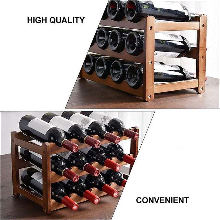 3-layer Bamboo Wine Storage Rack (12 bottles) - Magdasmall