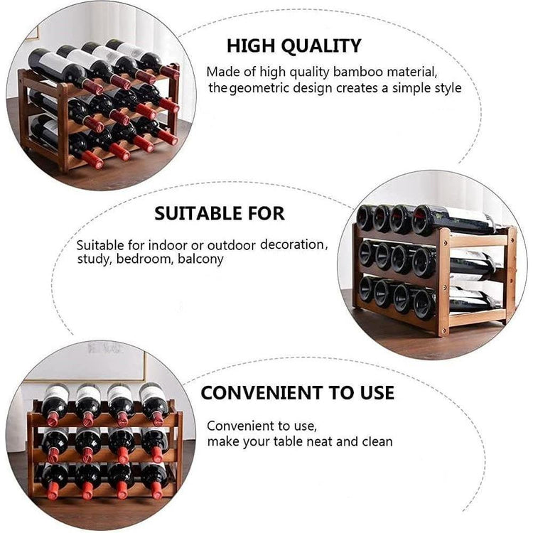 3-layer Bamboo Wine Storage Rack (12 bottles) - Magdasmall
