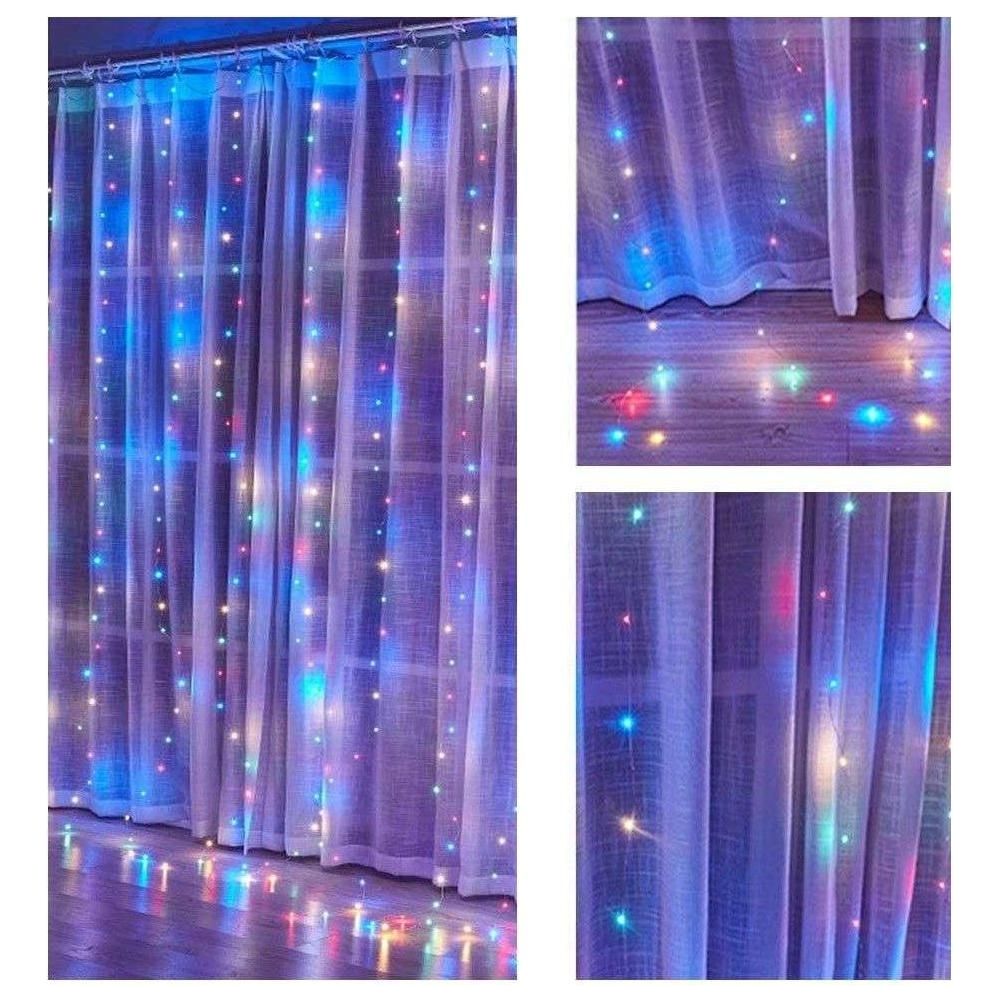 300 LEDs Window Curtain Fairy Lights 8 Modes and Remote Control for Bedroom (Multicolor, 300 x 300cm)