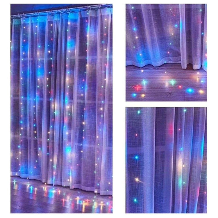 300 LEDs Window Curtain Fairy Lights 8 Modes and Remote Control for Bedroom (Multicolor, 300 x 300cm)