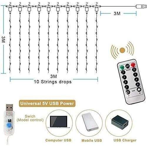 300 LEDs Window Curtain Fairy Lights 8 Modes and Remote Control for Bedroom (Warm White, 300 x 300cm)