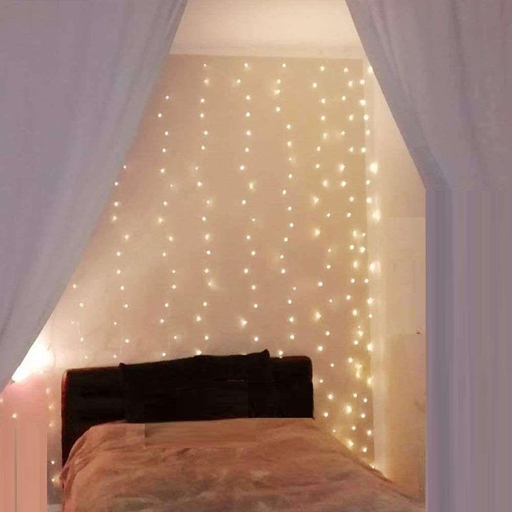 300 LEDs Window Curtain Fairy Lights 8 Modes and Remote Control for Bedroom (Warm White, 300 x 300cm)