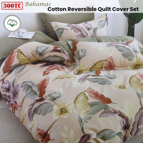 300TC Bahamas Taupe Reversible Cotton Quilt Cover Set Queen - Magdasmall