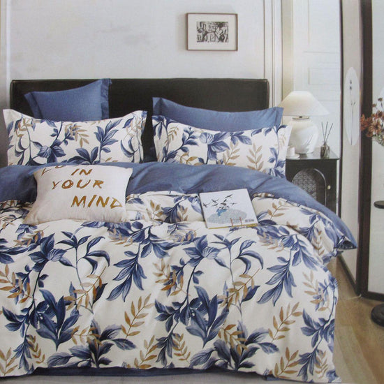 300TC Carolyn Blue Reversible Cotton Quilt Cover Set Queen - Magdasmall