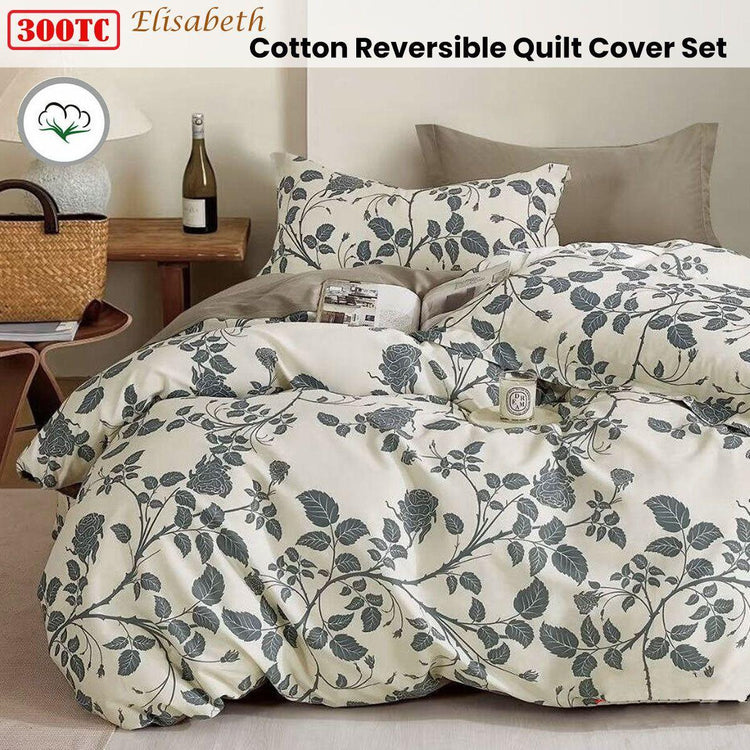 300TC Elisabeth Reversible Cotton Quilt Cover Set King - Magdasmall