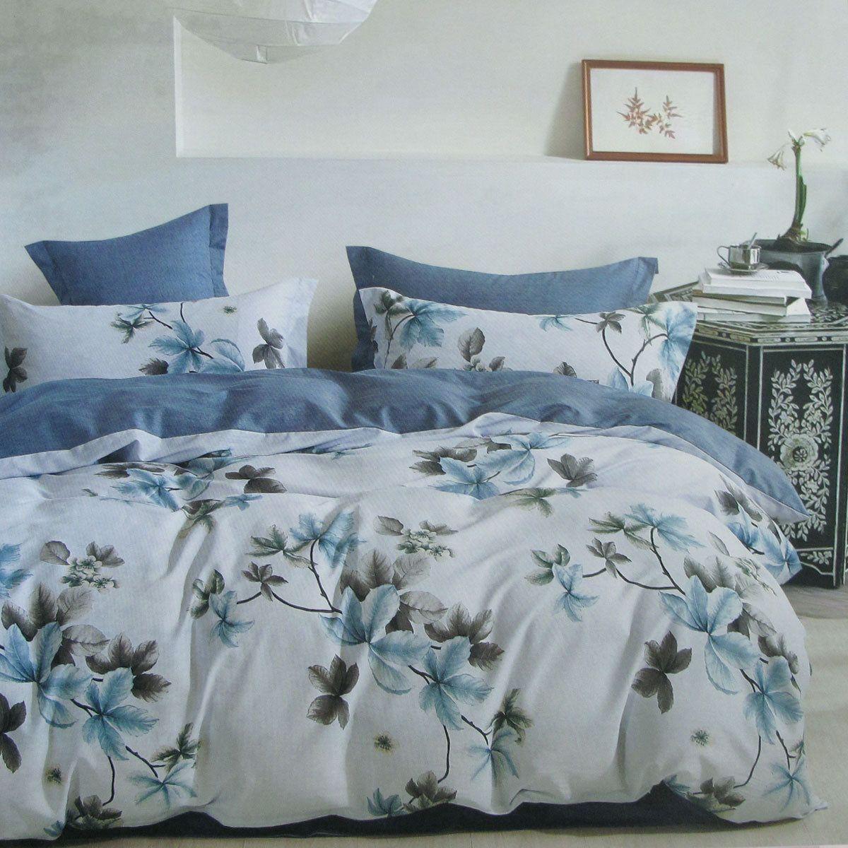 300TC Milla Blue Reversible Cotton Quilt Cover Set King - Magdasmall