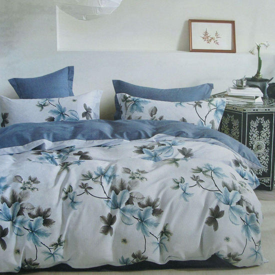 300TC Milla Blue Reversible Cotton Quilt Cover Set King - Magdasmall