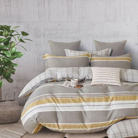 300TC Theodore Grey Reversible Cotton Quilt Cover Set Queen - Magdasmall