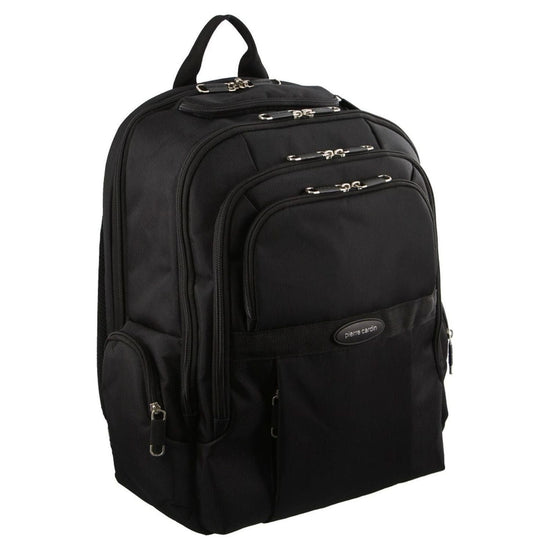 30L Pierre Cardin Large Padded Backpack Bag w Laptop Sleeve Travel Luggage - Black - Magdasmall