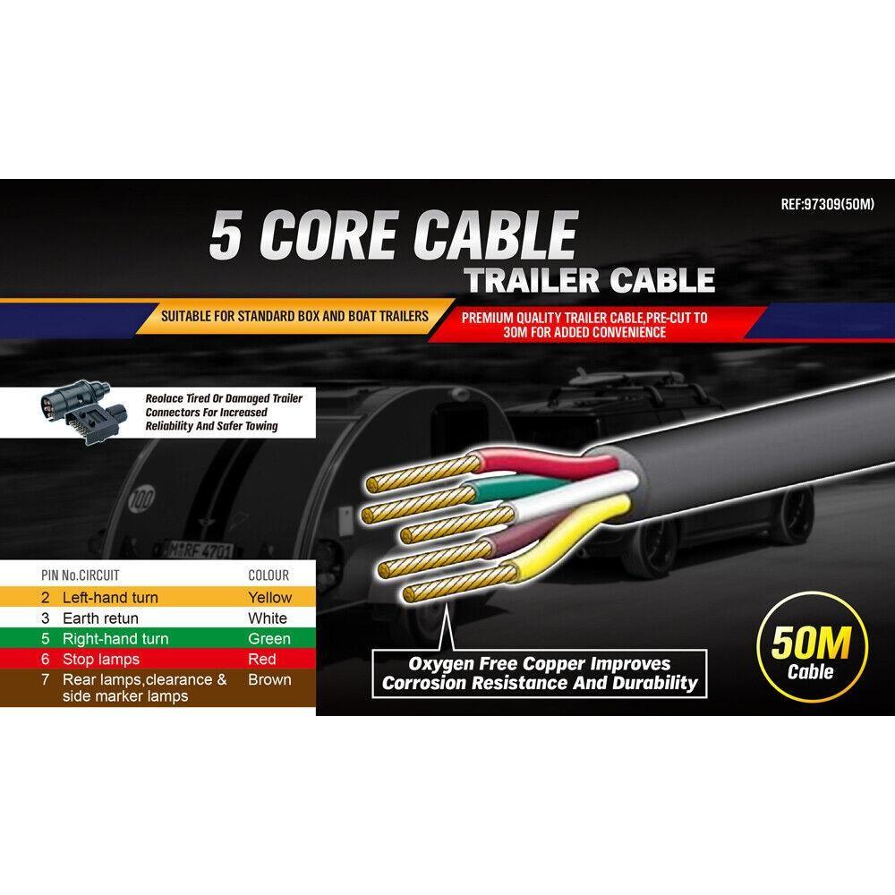 30M x 5 Core Wire Cable Trailer Cable Automotive Boat Caravan Truck Coil V90 PVC - Magdasmall
