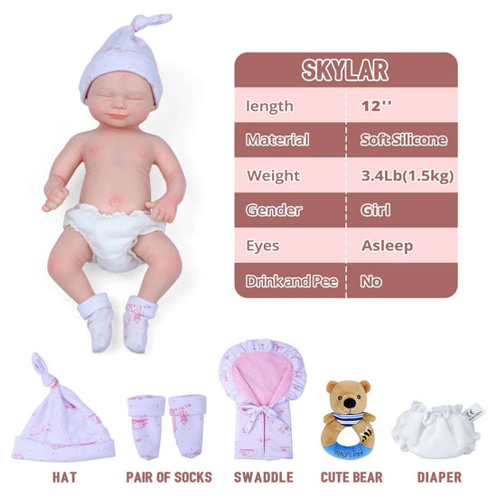 30cm/12" 1.2Kg Full Body Silicone Reborn Baby Doll Preemie Silicone Painted Baby - Magdasmall