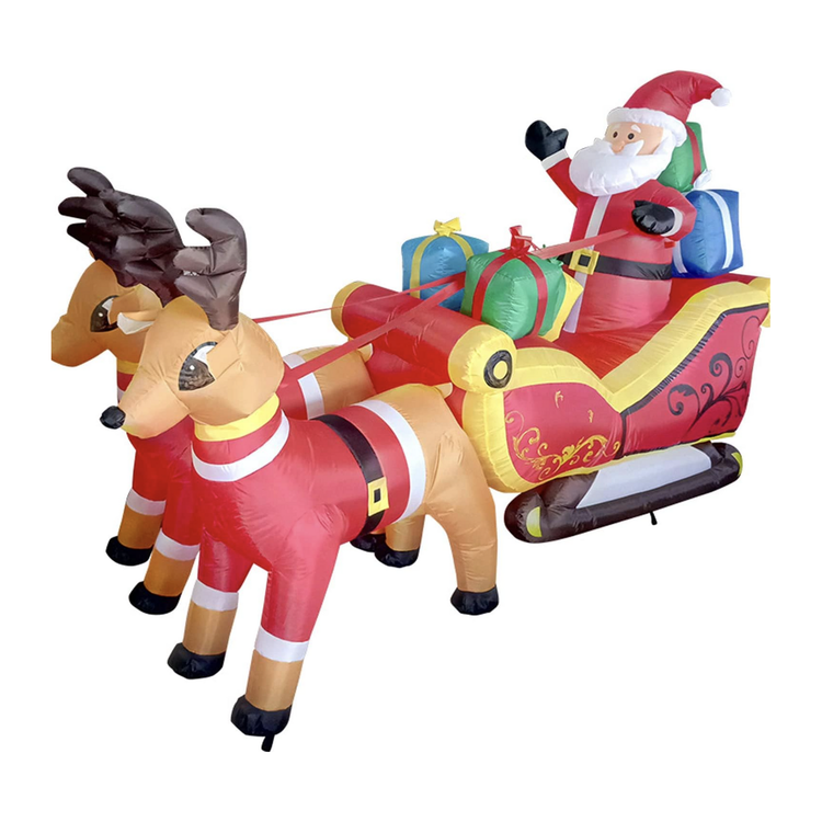 320cm Xmas Father Christmas Charm Santa Sleigh With Reindeer + LED Lights Inflatable - Magdasmall