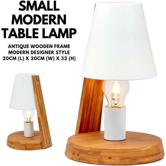 32cm Wooden Base Modern Desk Table Lamp Light Metal Shade Designer - White - Magdasmall