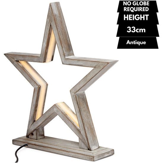 33cm Bamboo Star LED Table Lamp Light Modern Bedside - Antique Timber - Magdasmall
