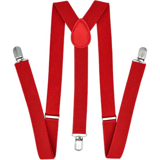 35mm WIDE SUSPENDERS Mens Adjustable Braces Clip On Trouser Elastic Y-Back - Red - Magdasmall