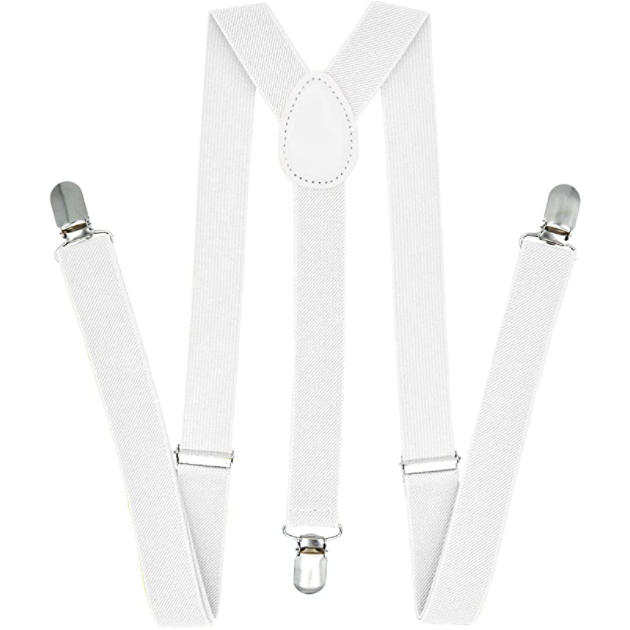 35mm WIDE SUSPENDERS Mens Adjustable Braces Clip On Trouser Elastic Y-Back - White - Magdasmall