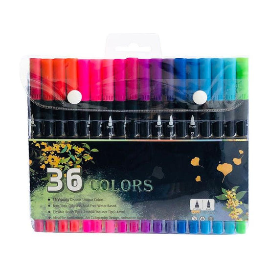 36-Color Dual-Head Brush and Fine Tip Marker Set - Vibrant Colors for Art and Craft Projects - Magdasmall
