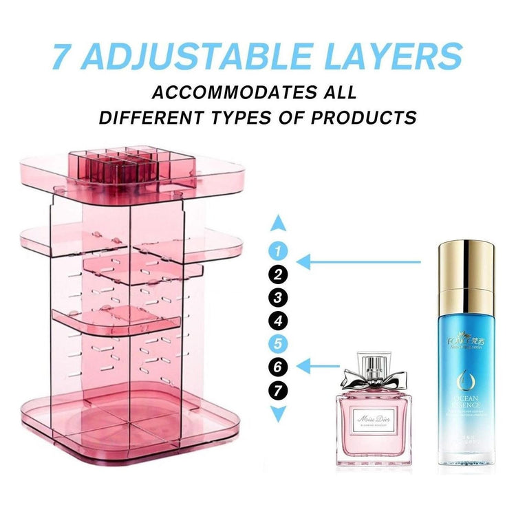 360 Rotating Large Capacity Makeup Organizer for Bedroom and Bathroom (Pink)