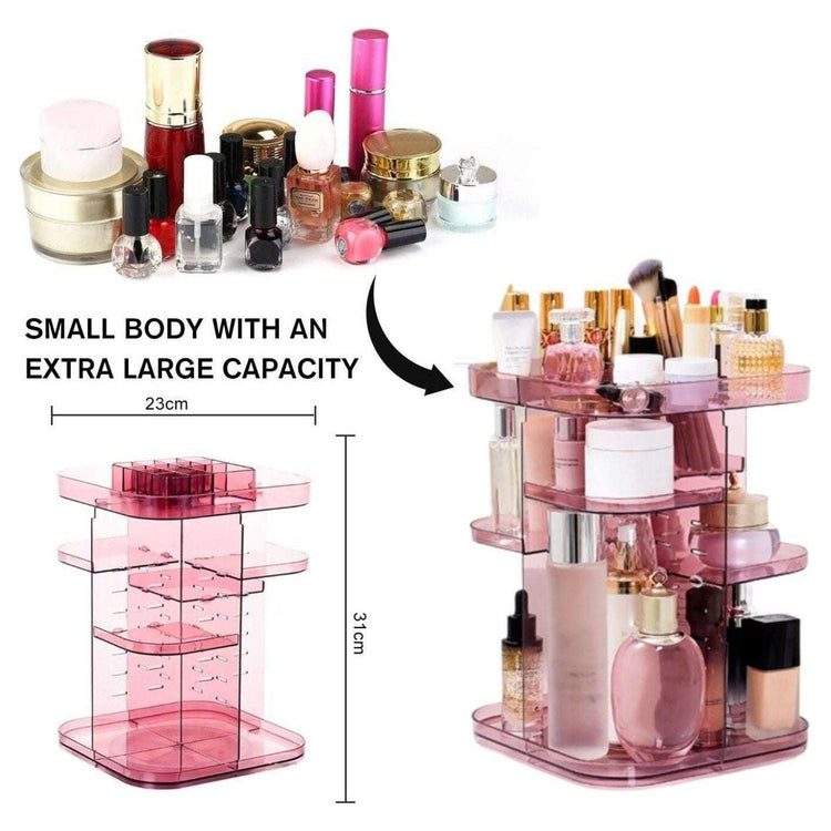 360 Rotating Large Capacity Makeup Organizer for Bedroom and Bathroom (Pink)