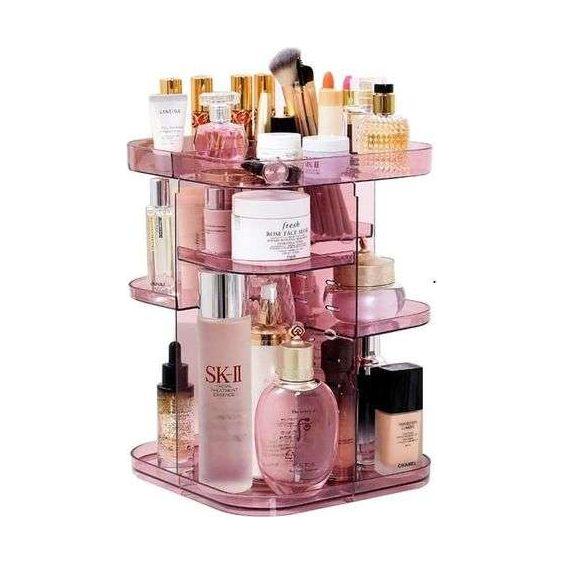 360 Rotating Large Capacity Makeup Organizer for Bedroom and Bathroom (Pink)