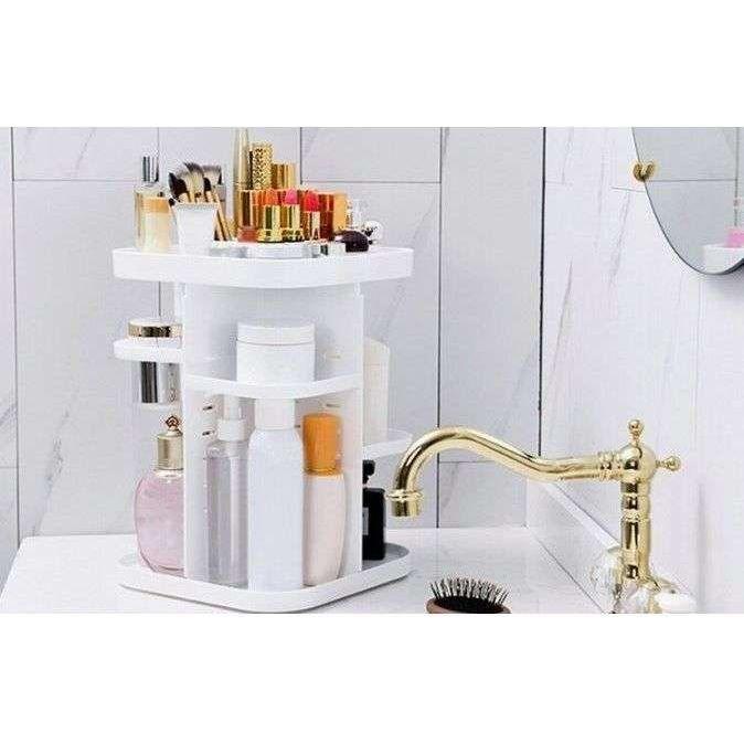 360 Rotating Large Capacity Makeup Organizer for Bedroom and Bathroom (White)