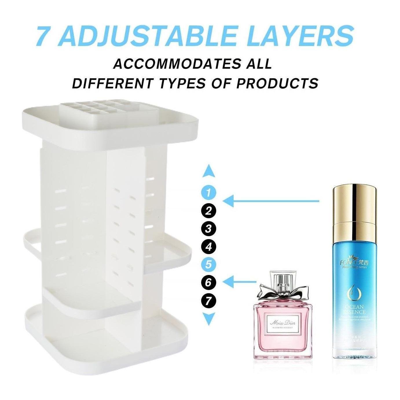 360 Rotating Large Capacity Makeup Organizer for Bedroom and Bathroom (White)