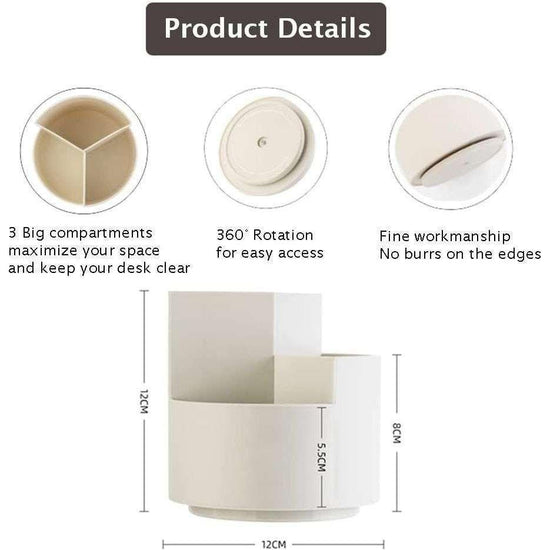 360 degree rotating multi-functional pen holder with 3 separate layer for office desk organiser (Grey) - Magdasmall