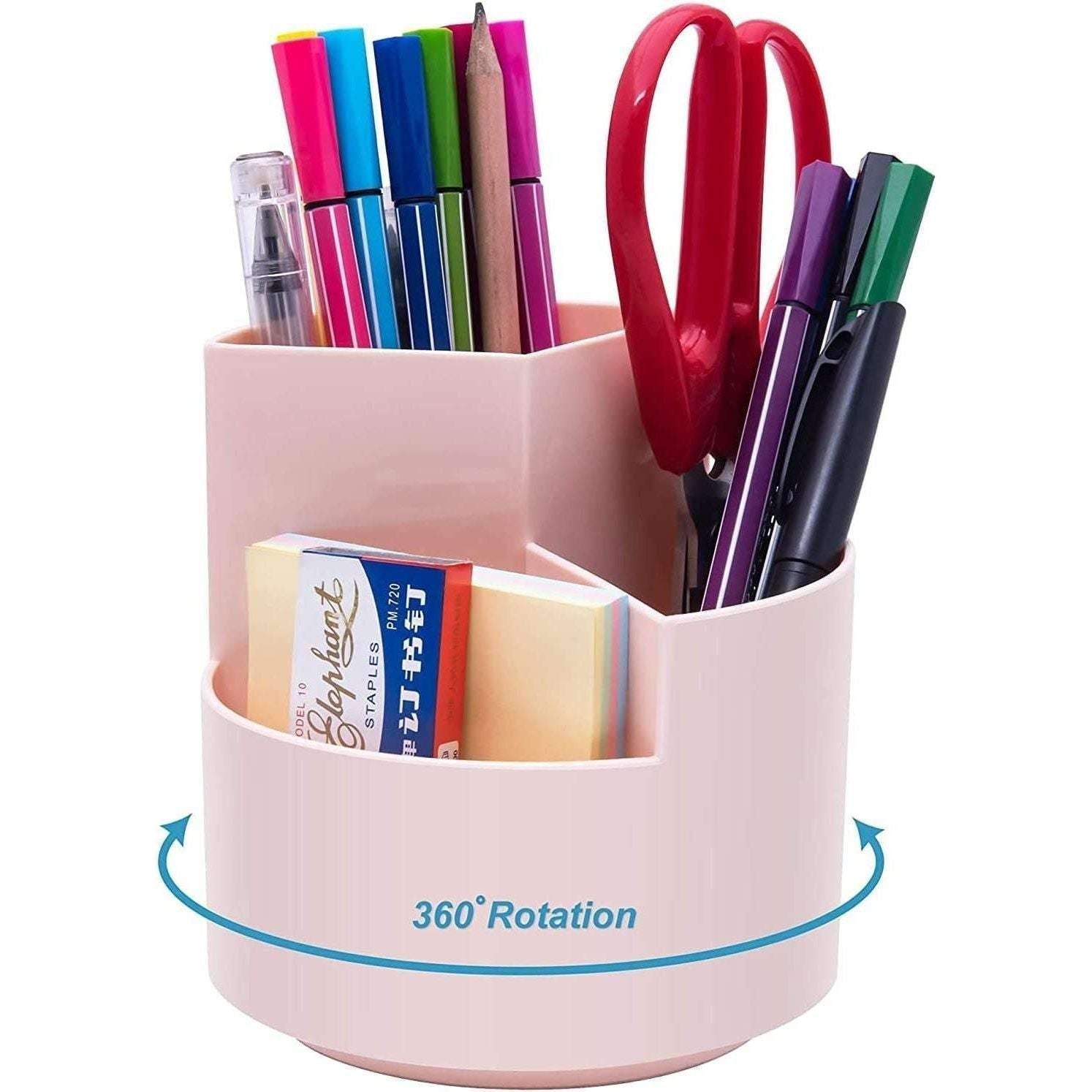 360 degree rotating multi-functional pen holder with 3 separate layer for office desk organiser (Pink) - Magdasmall