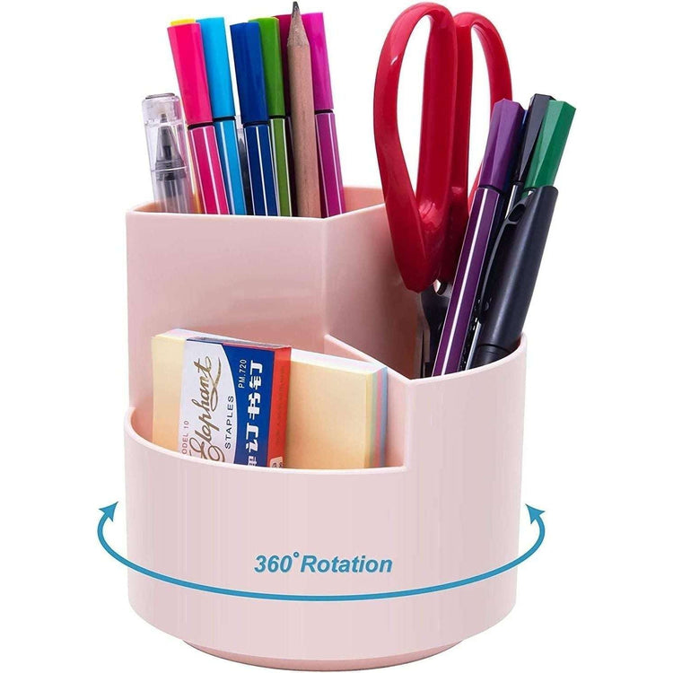 360 degree rotating multi-functional pen holder with 3 separate layer for office desk organiser (Pink) - Magdasmall