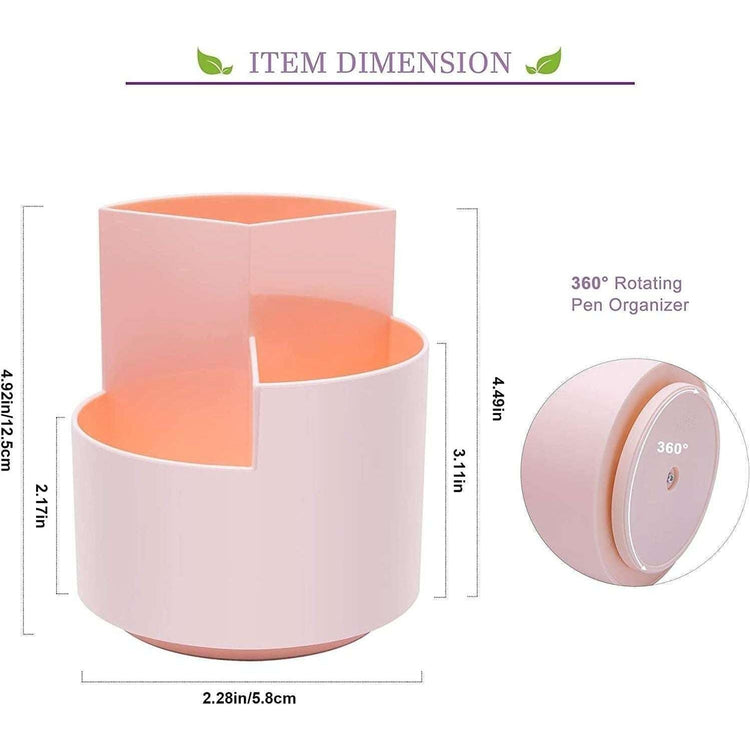 360 degree rotating multi-functional pen holder with 3 separate layer for office desk organiser (Pink) - Magdasmall