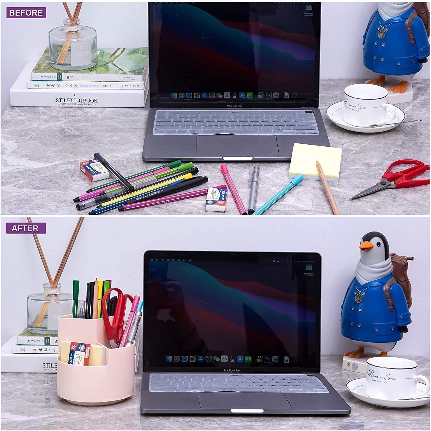360 degree rotating multi-functional pen holder with 3 separate layer for office desk organiser (Pink) - Magdasmall
