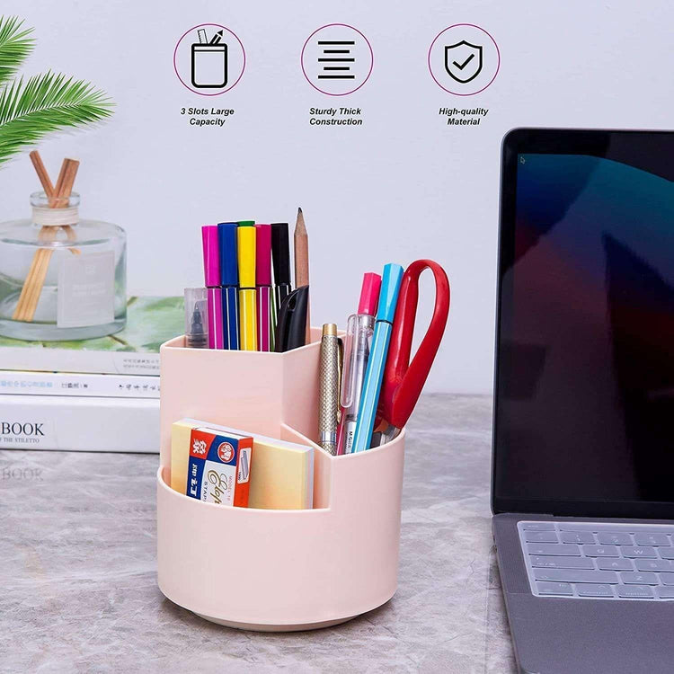 360 degree rotating multi-functional pen holder with 3 separate layer for office desk organiser (Pink) - Magdasmall