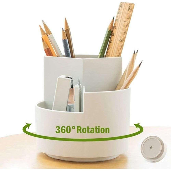 360 degree rotating multi-functional pen holder with 3 separate layer for office desk organiser (White) - Magdasmall