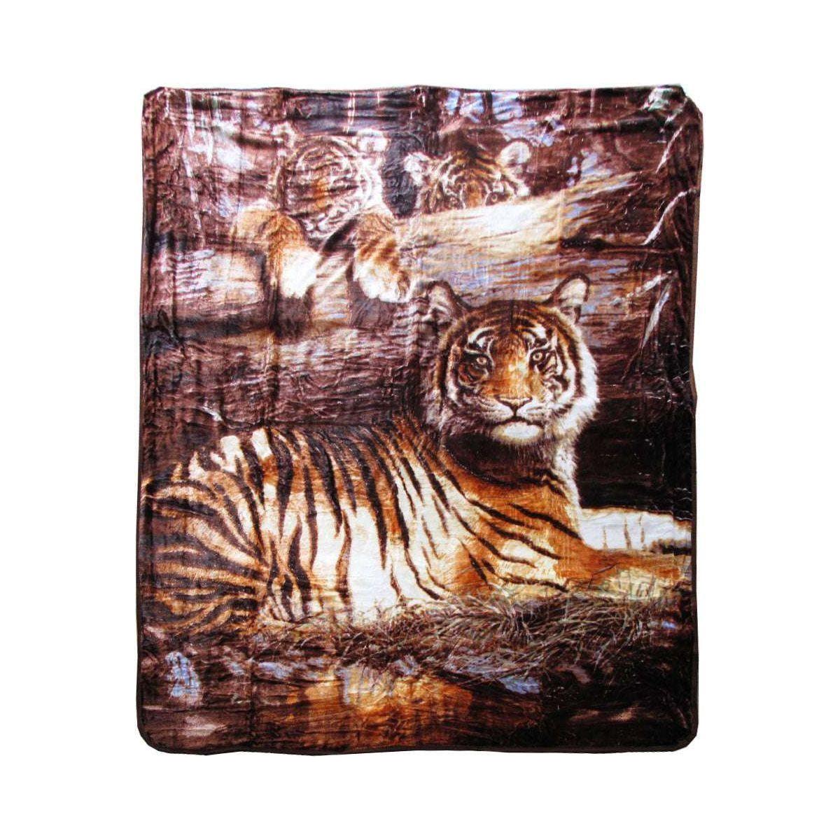 375gsm 1 Ply 3D Print Faux Mink Blanket Queen 200x240 cm Tiger Family - Magdasmall