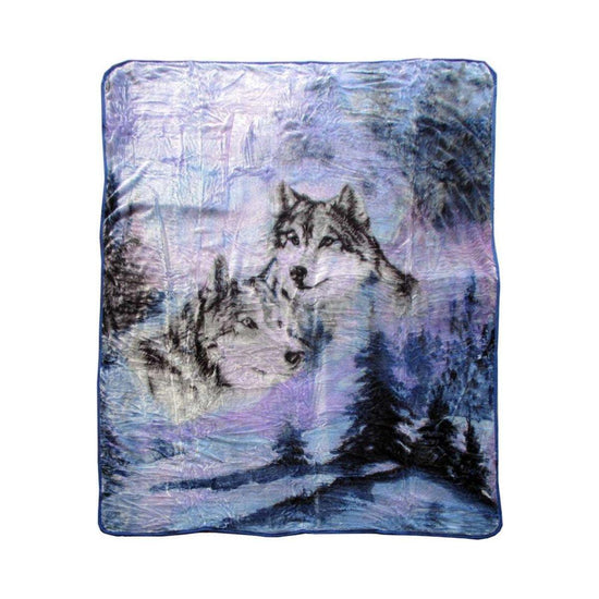 375gsm 1 Ply 3D Print Faux Mink Blanket Queen 200x240 cm Winter Wolf - Magdasmall