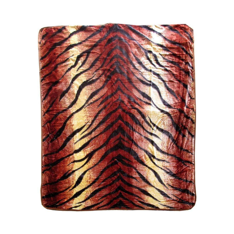 375gsm 1 Ply Animal Print Faux Mink Blanket Queen 200x240 cm Tiger - Magdasmall