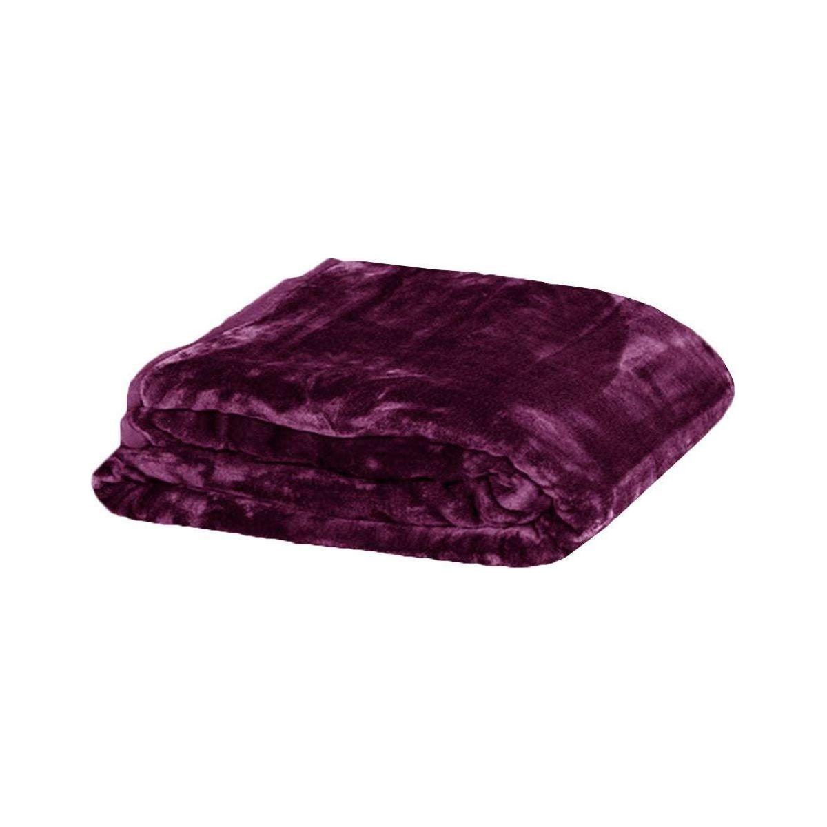 375gsm 1 Ply Solid Faux Mink Blanket Queen 200x240 cm Plum - Magdasmall